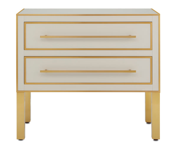 Arden Ivory Chest - Stunning 1970s Inspired Reverse-Painted Glass with Brass Trim and Soft-Close Drawers