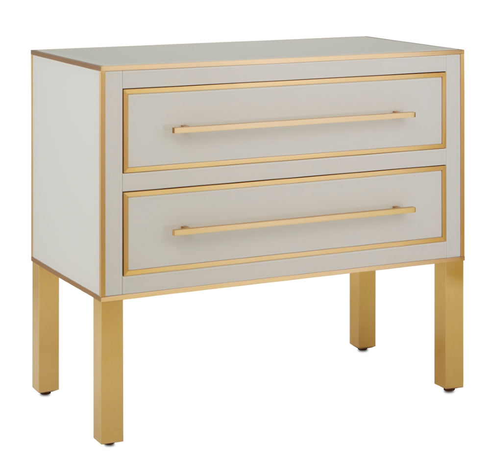 Arden Ivory Chest - Stunning 1970s Inspired Reverse-Painted Glass with Brass Trim and Soft-Close Drawers