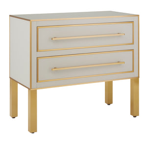 Arden Ivory Chest - Stunning 1970s Inspired Reverse-Painted Glass with Brass Trim and Soft-Close Drawers
