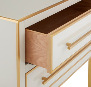 Arden Ivory Chest - Stunning 1970s Inspired Reverse-Painted Glass with Brass Trim and Soft-Close Drawers