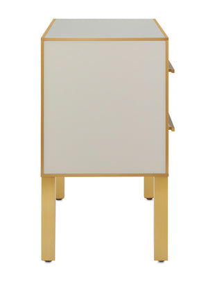 Arden Ivory Chest - Stunning 1970s Inspired Reverse-Painted Glass with Brass Trim and Soft-Close Drawers