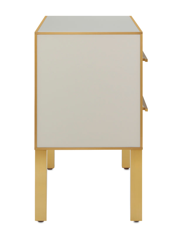 Arden Ivory Chest - Stunning 1970s Inspired Reverse-Painted Glass with Brass Trim and Soft-Close Drawers