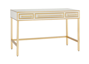 Arden Ivory Vanity with Antique Inspired Design, Brass Trim, Soft-Close Drawers & Elegant Finish