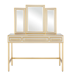 Arden Ivory Vanity with Antique Inspired Design, Brass Trim, Soft-Close Drawers & Elegant Finish