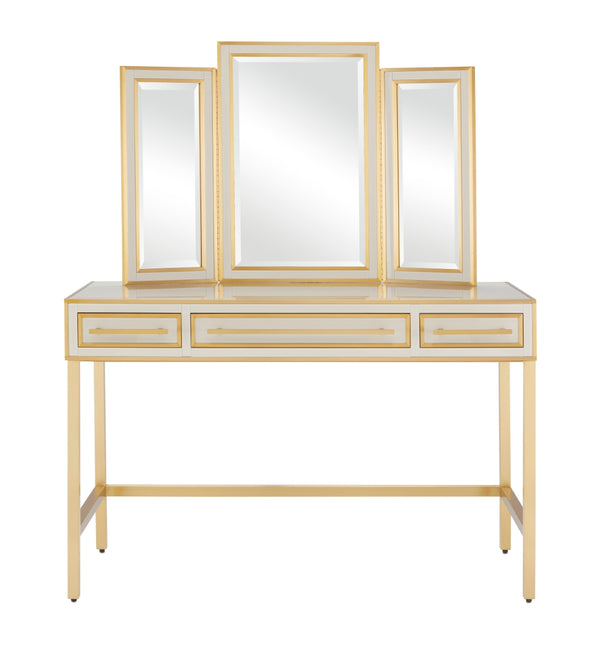 Arden Ivory Vanity with Antique Inspired Design, Brass Trim, Soft-Close Drawers & Elegant Finish