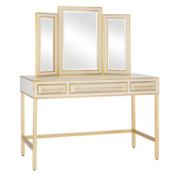 Arden Ivory Vanity with Antique Inspired Design, Brass Trim, Soft-Close Drawers & Elegant Finish