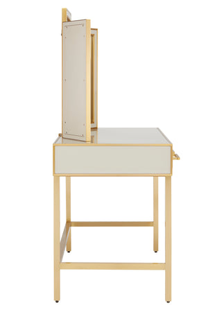 Arden Ivory Vanity with Antique Inspired Design, Brass Trim, Soft-Close Drawers & Elegant Finish