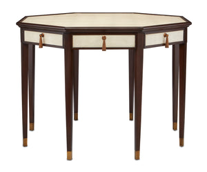 Evie Shagreen Entry Table with 4 Soft Close Drawers, Vintage Inspired Design & Brass Accents