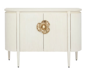Briallen White Demi-Lune Cabinet - Elegant Cerused Oak with Brass Floral Pull, Soft Close Doors & Safety Features