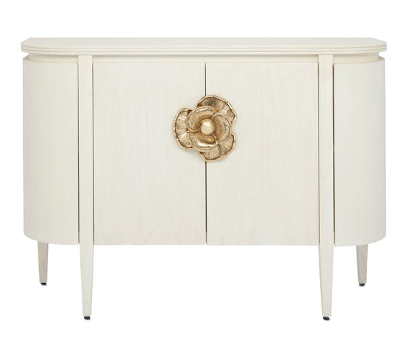 Briallen White Demi-Lune Cabinet - Elegant Cerused Oak with Brass Floral Pull, Soft Close Doors & Safety Features