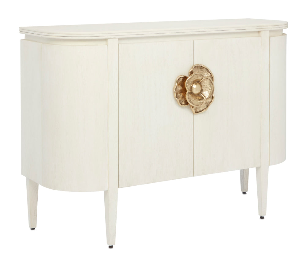 Briallen White Demi-Lune Cabinet - Elegant Cerused Oak with Brass Floral Pull, Soft Close Doors & Safety Features