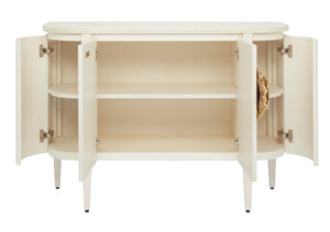 Briallen White Demi-Lune Cabinet - Elegant Cerused Oak with Brass Floral Pull, Soft Close Doors & Safety Features