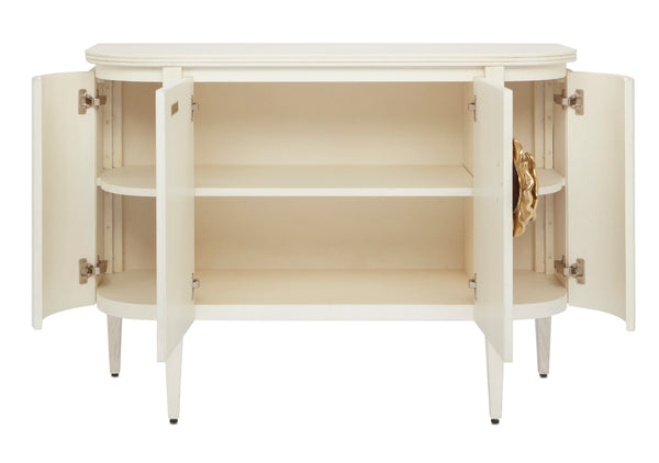 Briallen White Demi-Lune Cabinet - Elegant Cerused Oak with Brass Floral Pull, Soft Close Doors & Safety Features