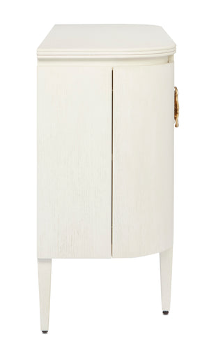 Briallen White Demi-Lune Cabinet - Elegant Cerused Oak with Brass Floral Pull, Soft Close Doors & Safety Features