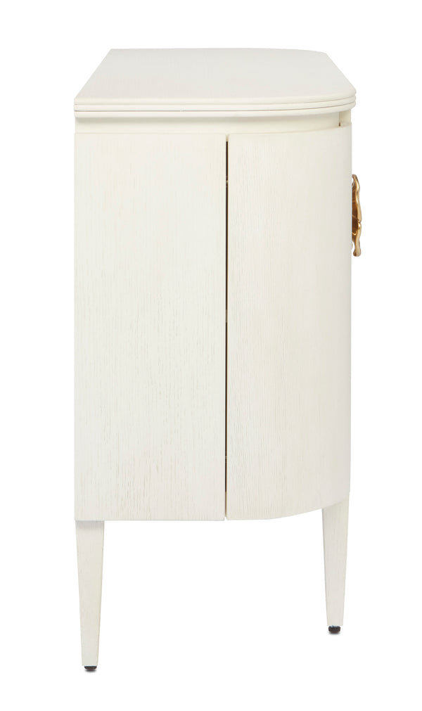 Briallen White Demi-Lune Cabinet - Elegant Cerused Oak with Brass Floral Pull, Soft Close Doors & Safety Features