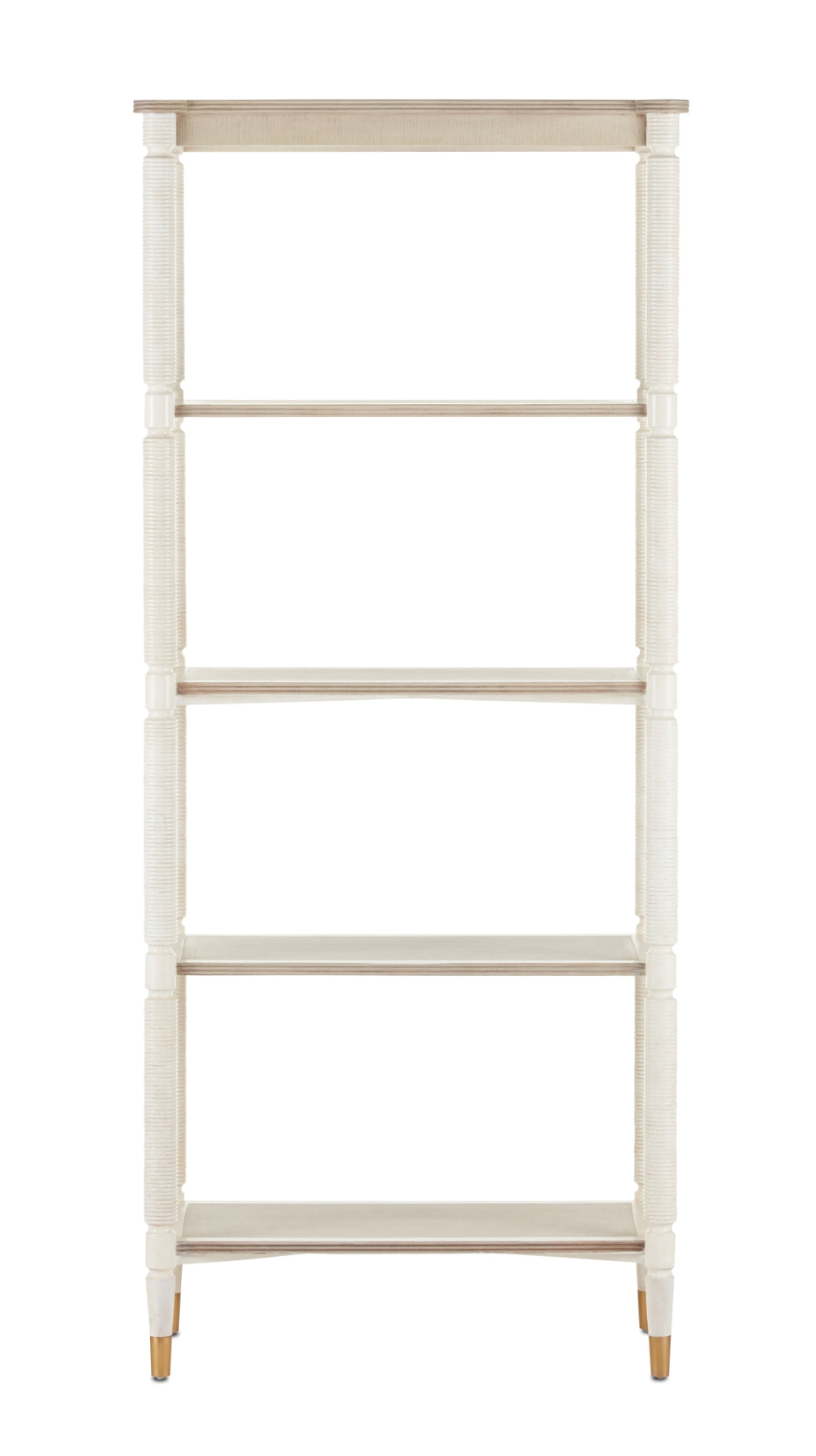 Aster Etagere - Elegant Mahogany & Oak Shelf Unit in Off-White/Fog Finish with Brass Accents