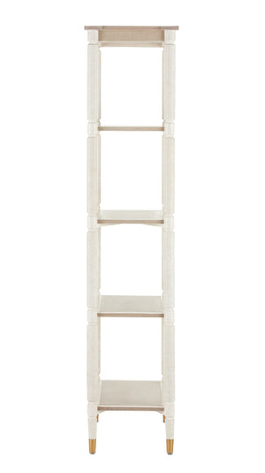 Aster Etagere - Elegant Mahogany & Oak Shelf Unit in Off-White/Fog Finish with Brass Accents