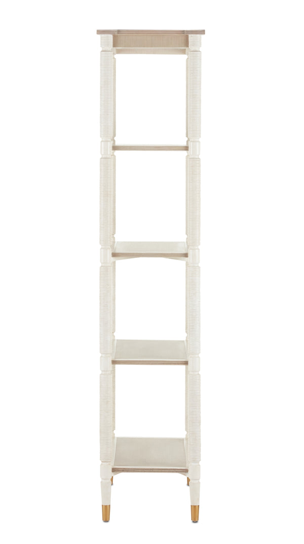 Aster Etagere - Elegant Mahogany & Oak Shelf Unit in Off-White/Fog Finish with Brass Accents