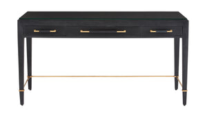 Verona Black Large Desk - Elegant Mahogany Design with Gold Accents, Soft-Close Drawers & More!