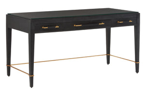 Verona Black Large Desk - Elegant Mahogany Design with Gold Accents, Soft-Close Drawers & More!