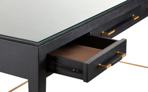 Verona Black Large Desk - Elegant Mahogany Design with Gold Accents, Soft-Close Drawers & More!