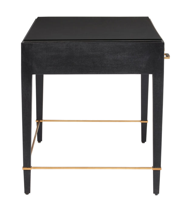 Verona Black Large Desk - Elegant Mahogany Design with Gold Accents, Soft-Close Drawers & More!