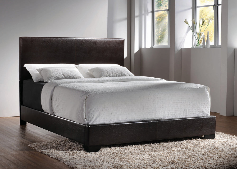 Conner Contemporary Upholstered Bed: Elegant Leatherette Design with Solid Wood Legs for Durability