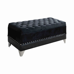 Barzini Luxurious Tufted Storage Trunk with Nailhead Trim, Chic Black Upholstery & Metallic Legs