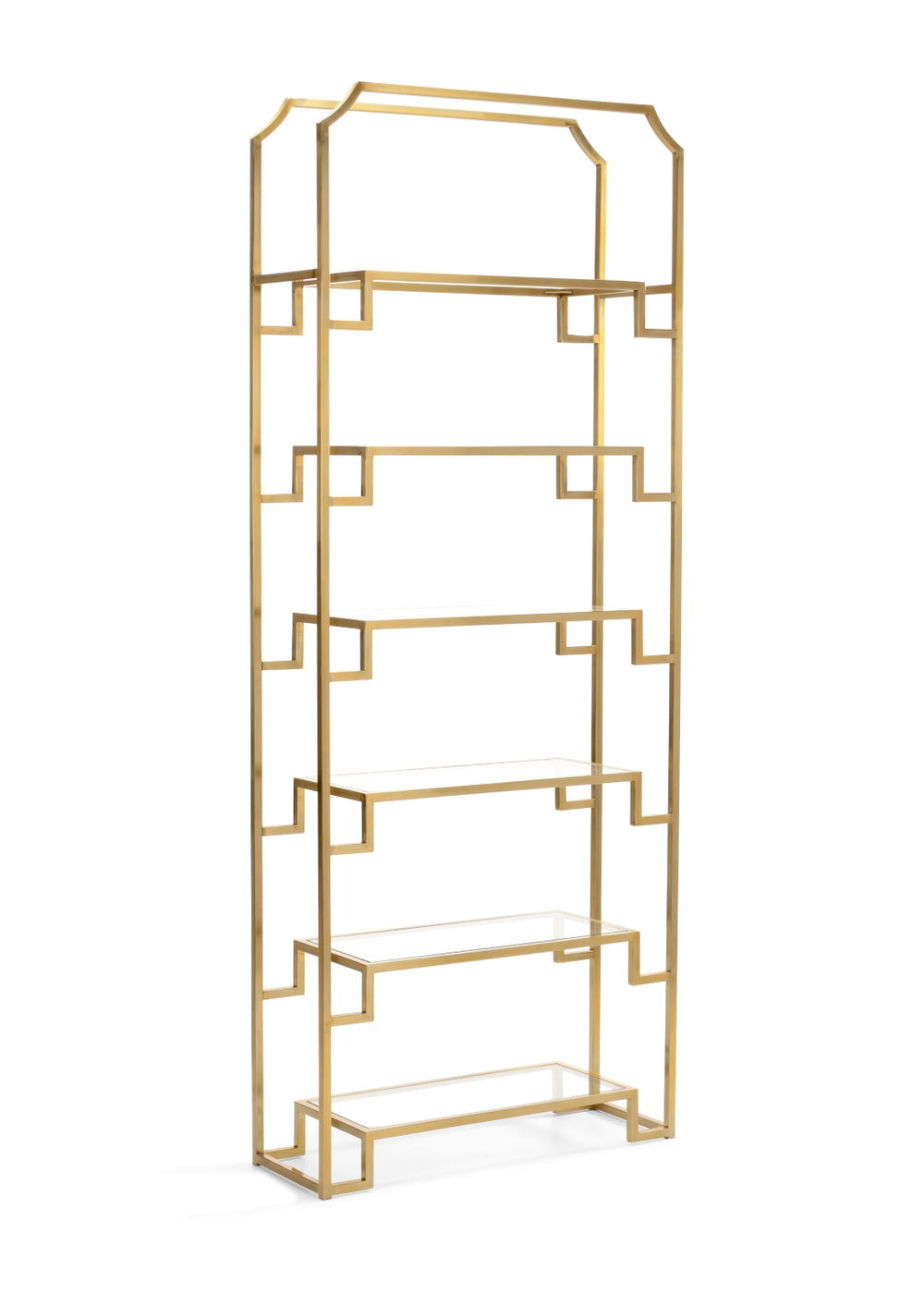 Hampton Antique Brass Etagere - Stunning 6-Shelf Glass Display Unit for Elegant Home Décor