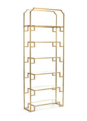 Hampton Antique Brass Etagere - Stunning 6-Shelf Glass Display Unit for Elegant Home Décor