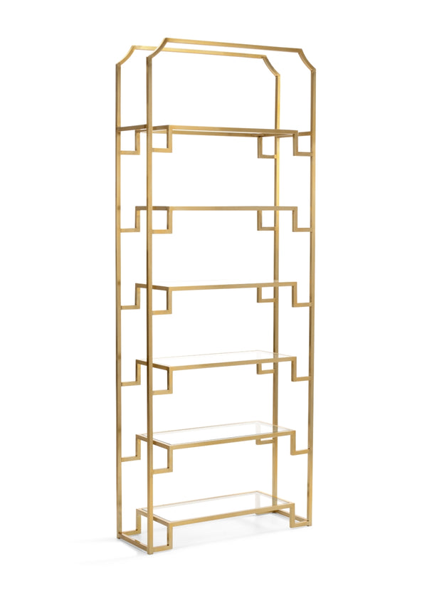 Hampton Antique Brass Etagere - Stunning 6-Shelf Glass Display Unit for Elegant Home Décor