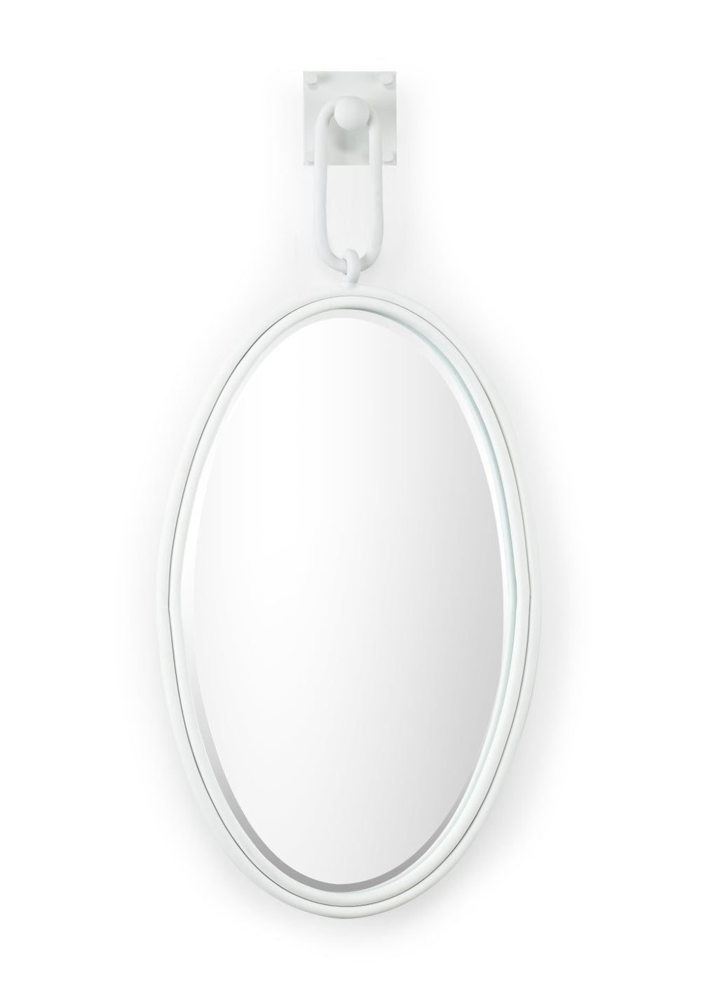 Tobago Mirror - Large Oval Beveled Design in Matte White Iron Frame, Perfect for Modern Spaces