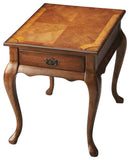 Grace Olive Ash End Table - Elegant Queen Anne Design with Inlaid Details, Antique Brass Hardware & Style