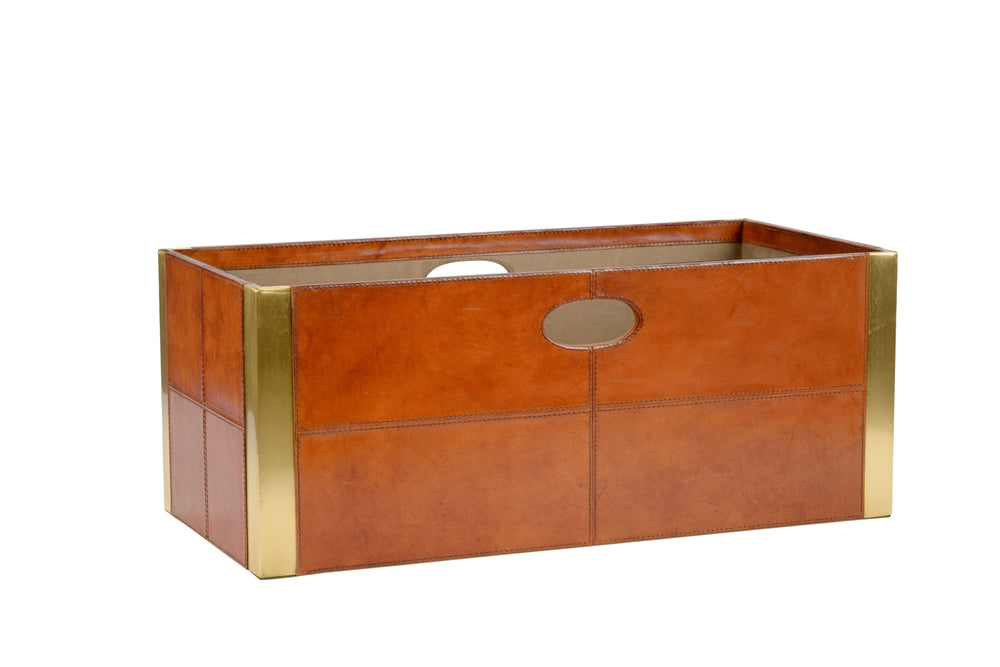 Ballard Cognac Leather Magazine Holder with Brass Trim - Stylish Storage for Books & Magazines