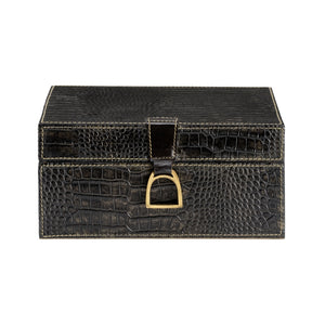 Croc Decorative Storage Box - Large, Stylish Black Crocodile Leather for Office & Home Organization