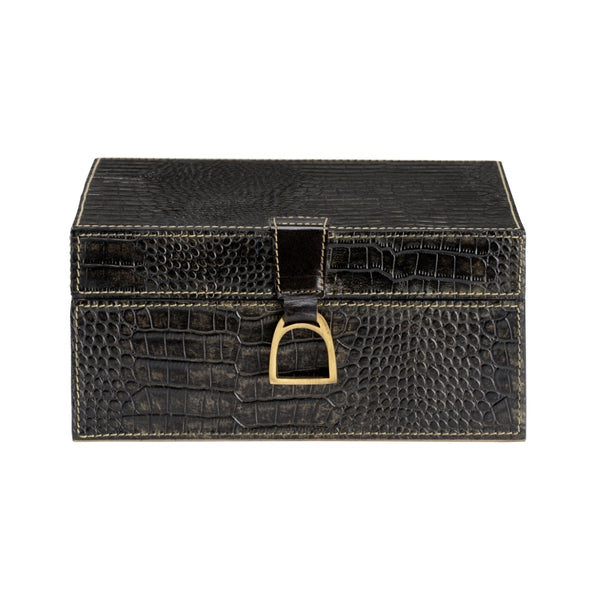 Croc Decorative Storage Box - Large, Stylish Black Crocodile Leather for Office & Home Organization
