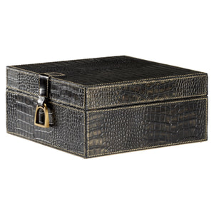 Croc Decorative Storage Box - Large, Stylish Black Crocodile Leather for Office & Home Organization