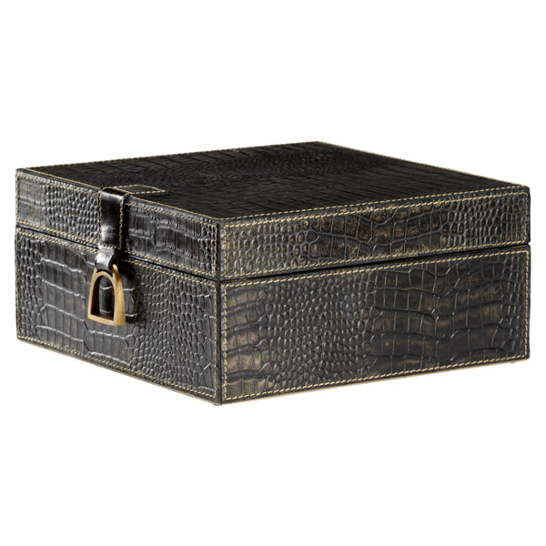 Croc Decorative Storage Box - Large, Stylish Black Crocodile Leather for Office & Home Organization