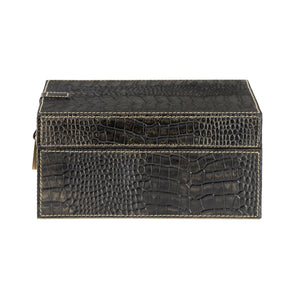 Croc Decorative Storage Box - Large, Stylish Black Crocodile Leather for Office & Home Organization
