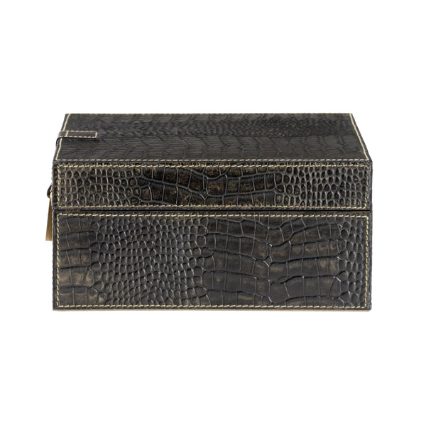 Croc Decorative Storage Box - Large, Stylish Black Crocodile Leather for Office & Home Organization
