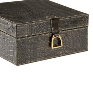 Croc Decorative Storage Box - Large, Stylish Black Crocodile Leather for Office & Home Organization