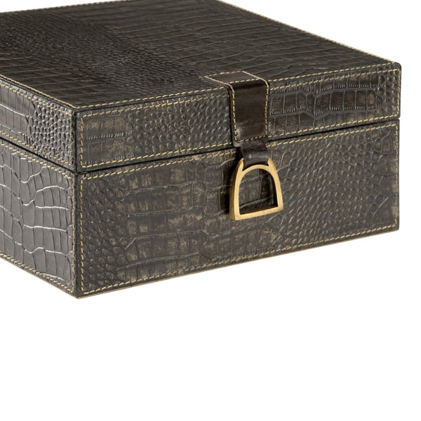 Croc Decorative Storage Box - Large, Stylish Black Crocodile Leather for Office & Home Organization
