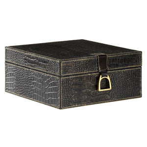 Croc Decorative Storage Box - Large, Stylish Black Crocodile Leather for Office & Home Organization