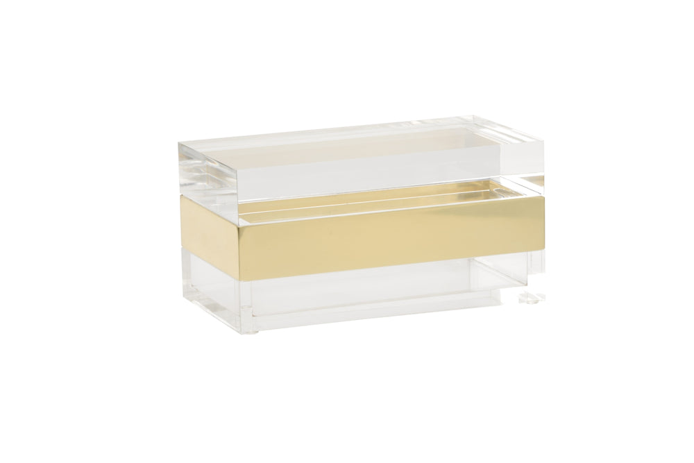 Acrylic Decorative Storage Box with Brass Band - Elegant Display for Jewelry & Essentials, 8x4.8x4"