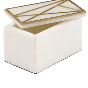 Genesis Alabaster Box - Small Decorative Storage with Elegant Brass Geometric Design for Home Decor