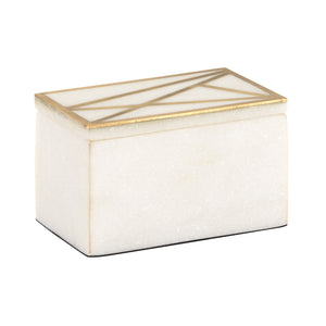 Genesis Alabaster Box - Small Decorative Storage with Elegant Brass Geometric Design for Home Decor