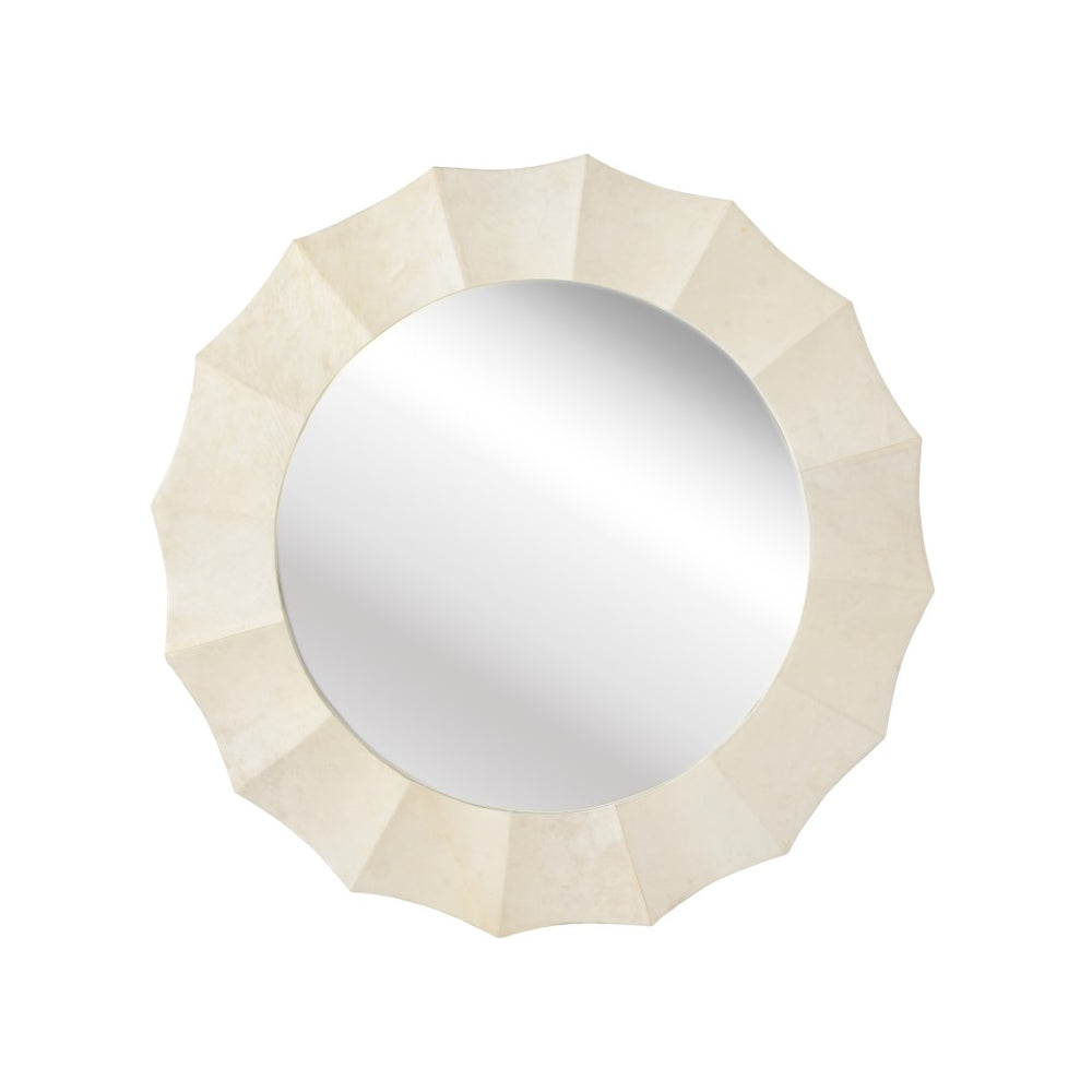 Bride's Dream Mirror - Elegant Round Cream Parchment Frame for Sophisticated Modern Decor & Spaces