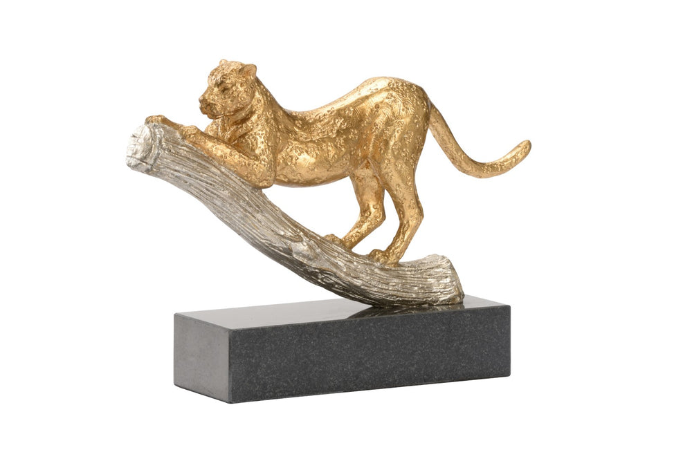 Leopard Statue - Handcrafted Cast Iron Art in Metallic Gold for Stylish Home Décor and Accents