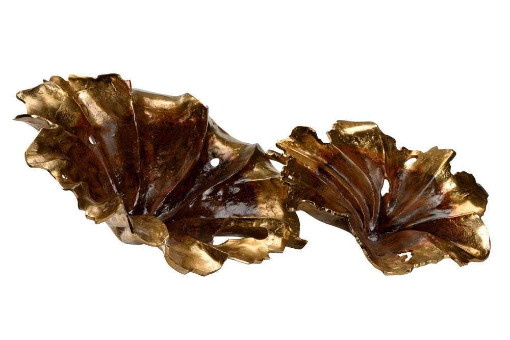 Rustic Gold Aluminum Leaf Set of 2 - Stunning Centerpiece for Rustic Modern Decor & Home Accents