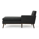 Stormi Mid-Century Modern Tufted Fabric Chaise Lounge, Muted Dark Gray and Walnut Noble House